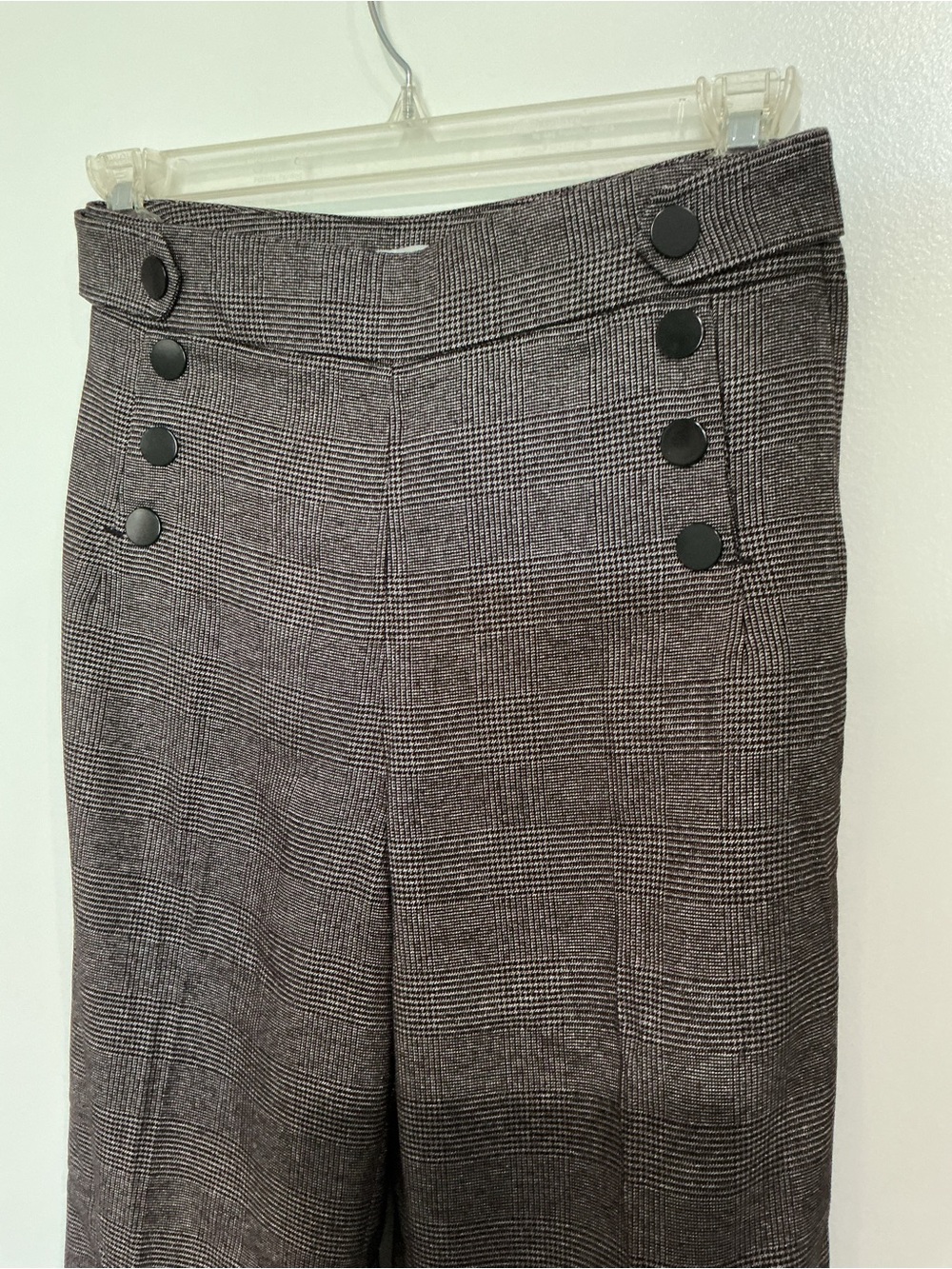 H&M Women's Gray Plaid Wide Leg Pants with Side Buttons